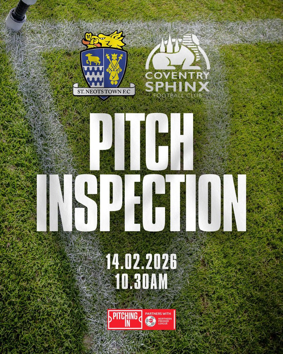 StNeotsTownFC's tweet photo. Pitch Inspection planned for 10:30am due to the inclement weather.
@CoventrySphinx
@NorthernPremLge
#wearesaints๐
#initogether https://t.co/Ig4TP3VEv4