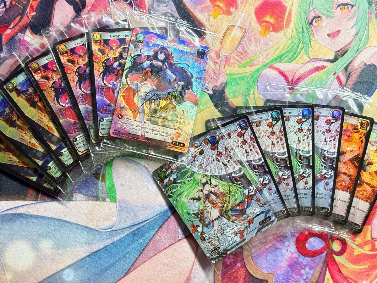 mraidenwong's tweet photo. Arisanna & Lorraine CPR with Dreamweave Playmat from 14 boxes of Lunar Blessings Merchandise Set! I can definitely feel the Love & Blessing from GA ❤️
#GrandArchive #GrandArchiveTCG #gatcg #FastCureTCG
@grandarchivetcg @FastCureTCG https://t.co/MSKeEHDfML