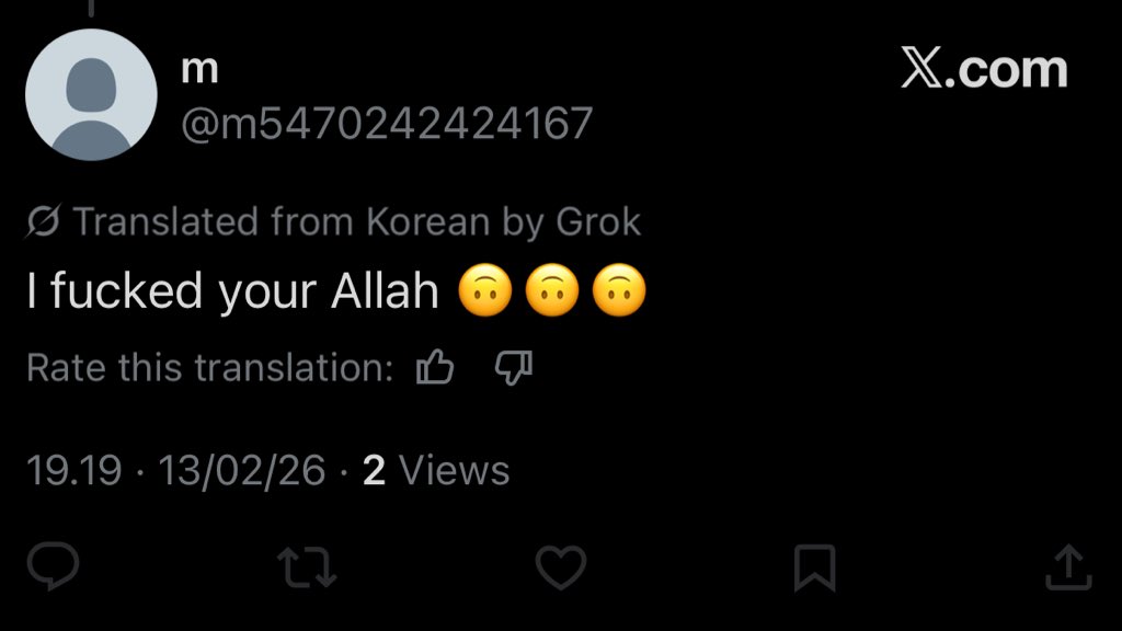 Saking putus asanya ni orang korsel sampe ngehina agama 🤏🤏🤏  Kalo kalah mah, kalah aja jangan main ngatain agama trus ngeblock tantrum kaya bocah 🤣🤣

x.com/m5470242424167…