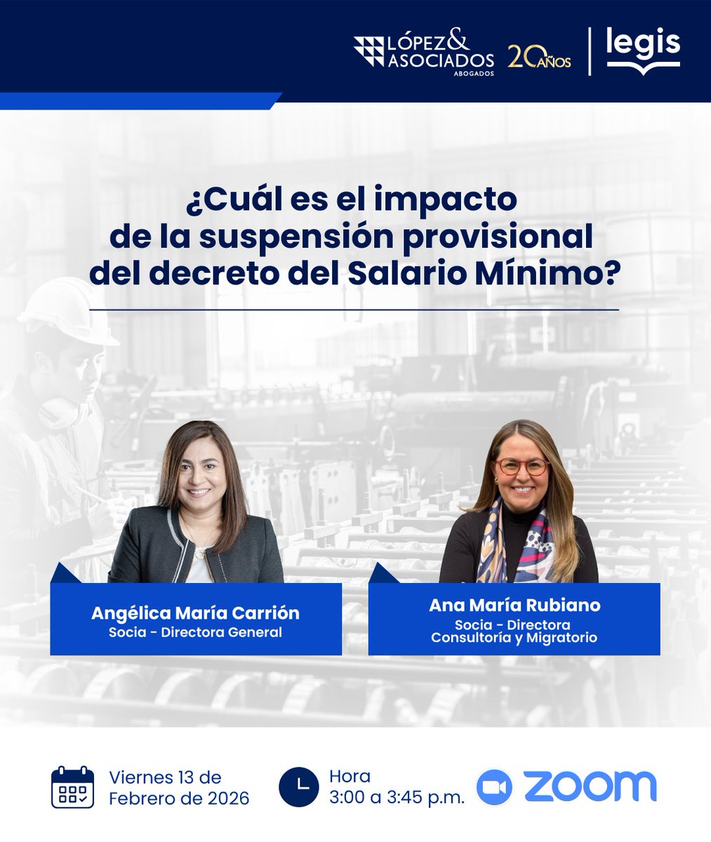 🚨 Hoy hablaremos de un tema que impacta directamente la gestión laboral y empresarial en Colombia.

📅 Fecha: 13 de febrero
💻 Evento online

🔗 Inscríbete aquí: legis.co/formulario-eve…