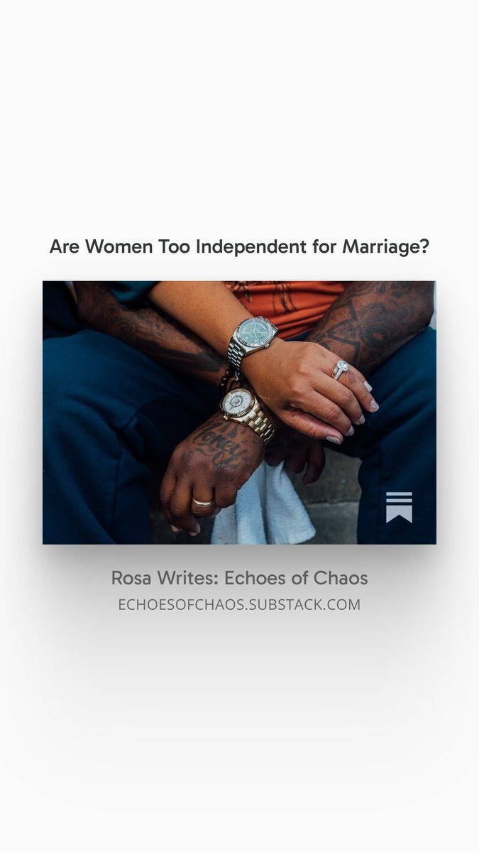 edenbodycare's tweet photo. Are women becoming too independent for marriage?

Not financially. Not professionally.

Relationally. https://t.co/l83Dce0hj3
#marriage #love #CoupleGoals https://t.co/9Xfgm2Jf1h