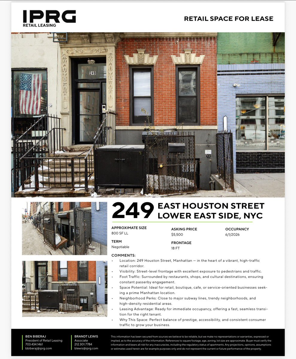 brandtlewis's tweet photo. Now Leasing: 249 Houston Street | Manhattan

Prime retail frontage on one of Downtown’s strongest corridors.

DM for details.
#NYCRetail #CommercialRealEstate https://t.co/VPuRjdMho7