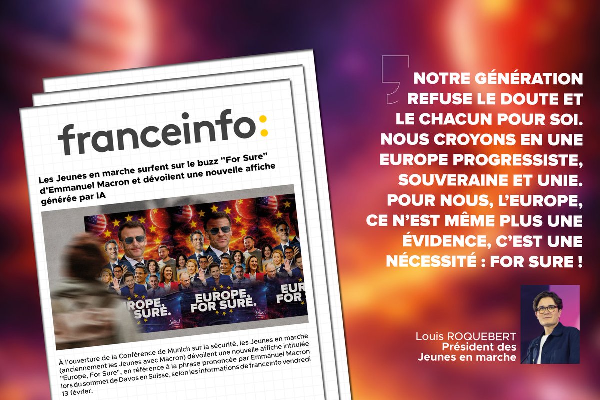 Notre génération choisit l’unité. L’Europe n’est plus une évidence, c’est une nécessité.

Dès demain, retrouvez 15 000 affiches sur tout le territoire.

For sure 😎🇪🇺