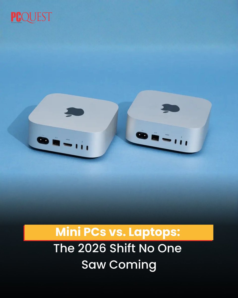 pcquest's tweet image. Mini PCs are overtaking laptops in 2026, powered by AI-ready chips, lower costs, quieter thermals, and serious multi-display muscle. @Apple 

Read this article by Harsh: pcquest.com/computers-lapt…

#PCQuest #MiniPCs #Laptops #technology #AI #chips
