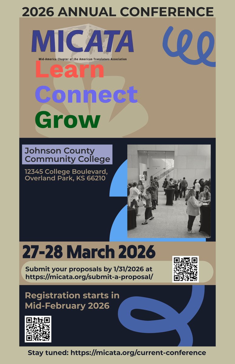 MICATAorg's tweet photo. Registration is now open for the 2026 MICATA annual conference "Learn. Connect. Grow."

Join fellow #translators and #interpreters on March 27-28 for #ProfessionalDevelopment, networking, and CEUs!

See the full schedule and register today at https://t.co/XJhtF6qEXT

@atanet https://t.co/wQSZEVgKyu