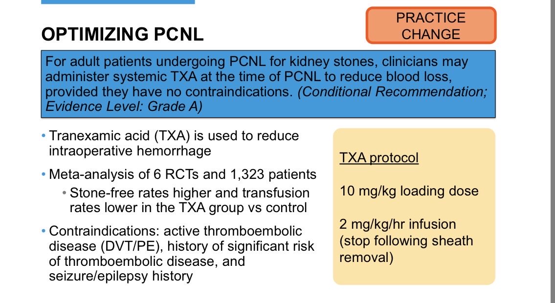Use of tranexamic acid with PCNL results in less bleeding and higher stone-free rate 
<a href="/MayoUrology/">Mayo Clinic Urology</a> #MayoUroHawaii26