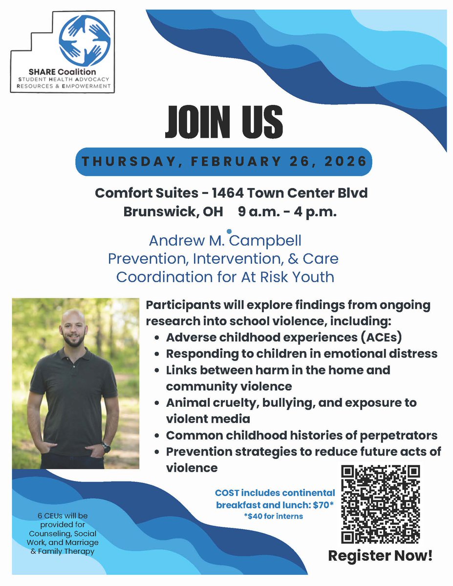 LevelUpOHTP's tweet photo. Join the SHARE Coalition Feb 26 for learning with Andrew M. Campbell! ✨6 CEUs 🥐Breakfast &amp; lunch 🎓Intern discounts. Register now! https://t.co/eRbAON7zh4