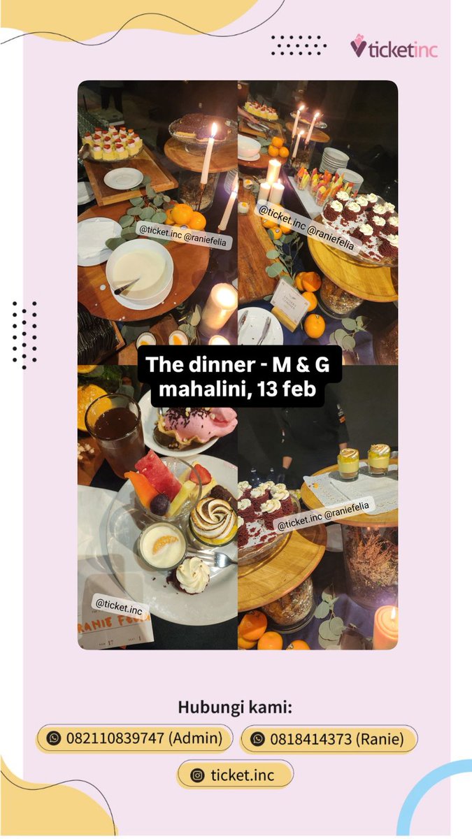 WTS tiket Mahalini koma
WTS tiket konser Mahalini koma
Blh 50% dl, 50% lg bsk pas dianter msk scan yo

Murce, japri aja dl cek harga : 0818414373
DM IG lbh fast response : <a href="/ticket/">Ticket</a>.inc @raniefelia 

Cat 1 - 1 pisah &amp; 2 tix deret
Cat 3A _ 2 tix deret

Tx y