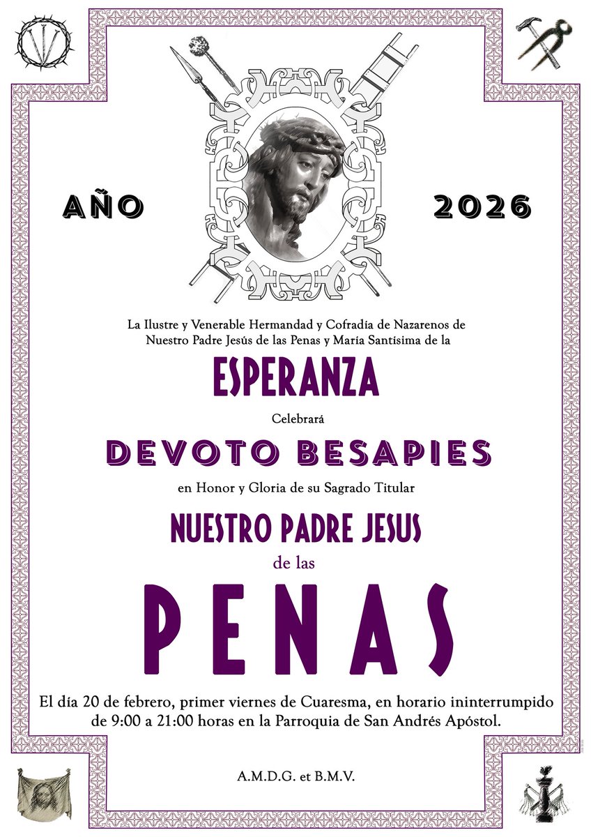 CULTOS | Solemnes cultos en honor y gloria de nuestro Sagrado Titular, Nuestro Padre Jesús de las Penas.