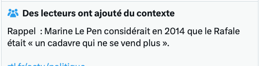 Chedon73's tweet photo. Si on résume :
- Marine Le Pen était favorable à la sortie de l'euro (rien que ça !). Puis elle a changé d'avis.
- Marine Le Pen était favorable à l'abandon du nucléaire (rien que ça !). Puis elle a changé d'avis.
Quant au Rafale qui bat des records de ventes à l'international... https://t.co/ubkxrIOKK7