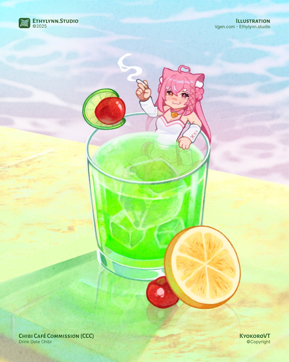 Ethylynn_'s tweet photo. My first commission on Vgen✨If you’d like your own drink character illustrated commissions are open ☕ https://t.co/lQxHq878KJ
