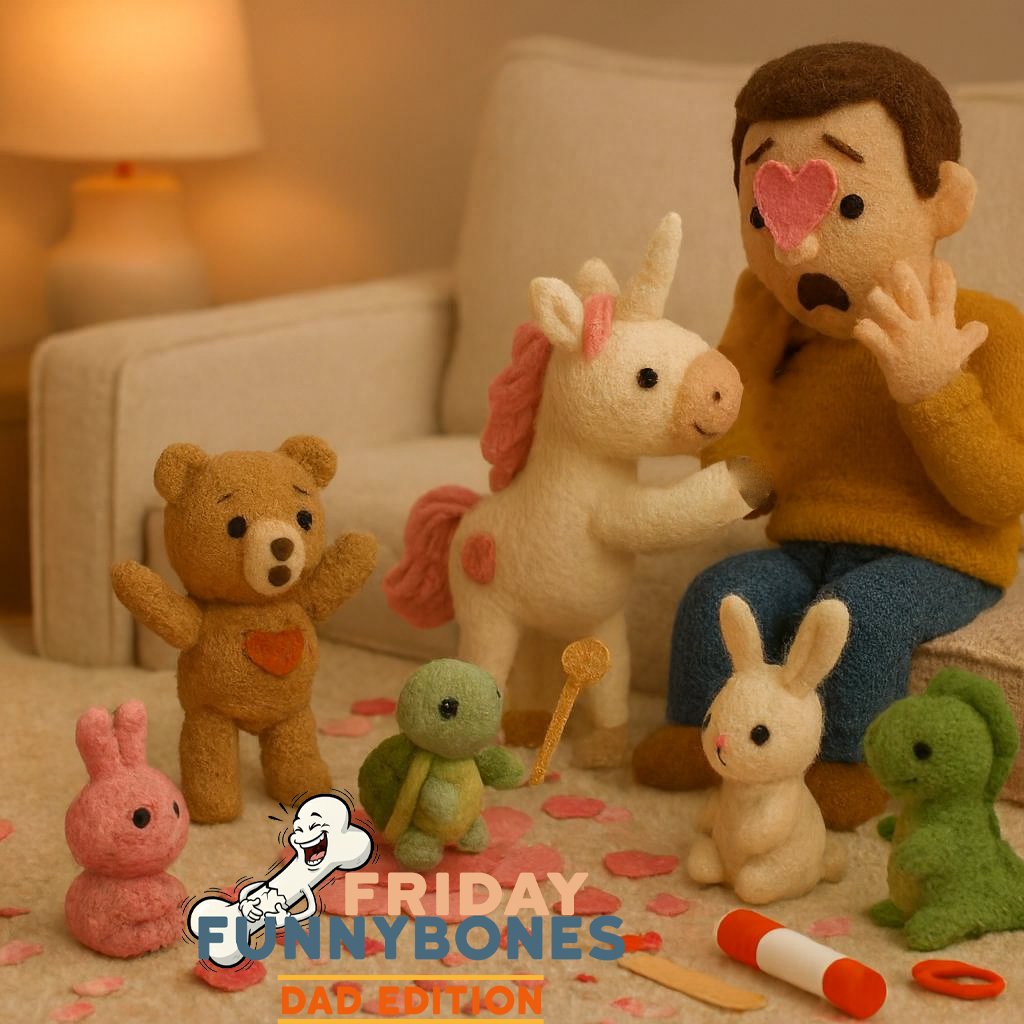 UncleCadePNW's tweet photo. I told my kid their stuffies could exchange Valentines. Ten minutes later, every plush in the house was marching in formation. The teddy bear yelled, "OPERATION SNUGGLE‑REVOLT BEGINS NOW." Then the unicorn taped a Valentine to my forehead that said, "COMPLY WITH CUDDLES." #FFDE https://t.co/3C2yA9mqkk