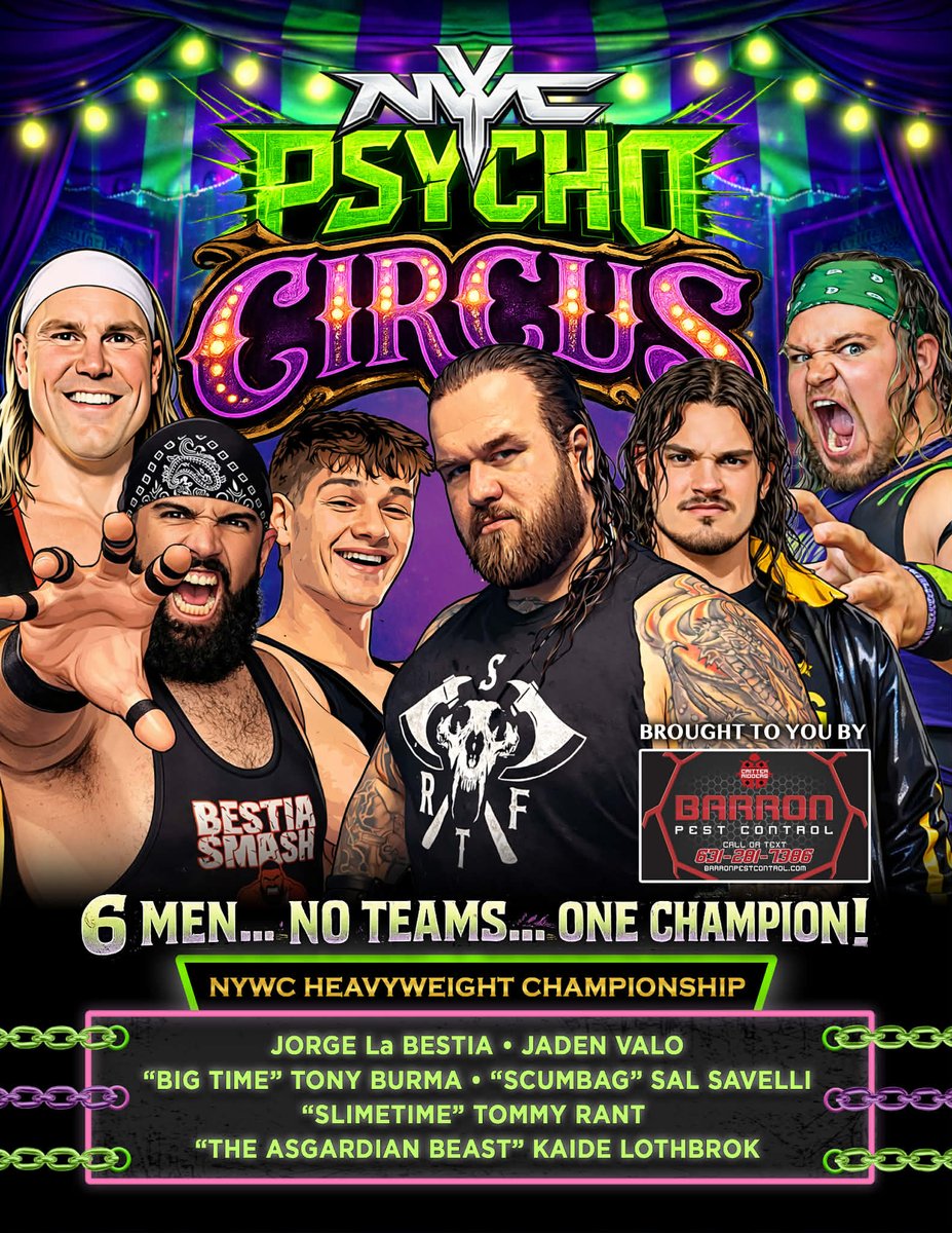 NYWCWRESTLING's tweet photo. Psycho Circus gets GRAPHIC!

The NYWC Championship is on the line in the first ever Psycho Circus Free For All!

Live from the Farmingville Fire Department, 780 Horseblock Road, Farmingville NY, 11738. Bell Time 7pm, Doors open 6pm.

Tickets available at https://t.co/15SuP0LtTk https://t.co/dDv5KKHkIn