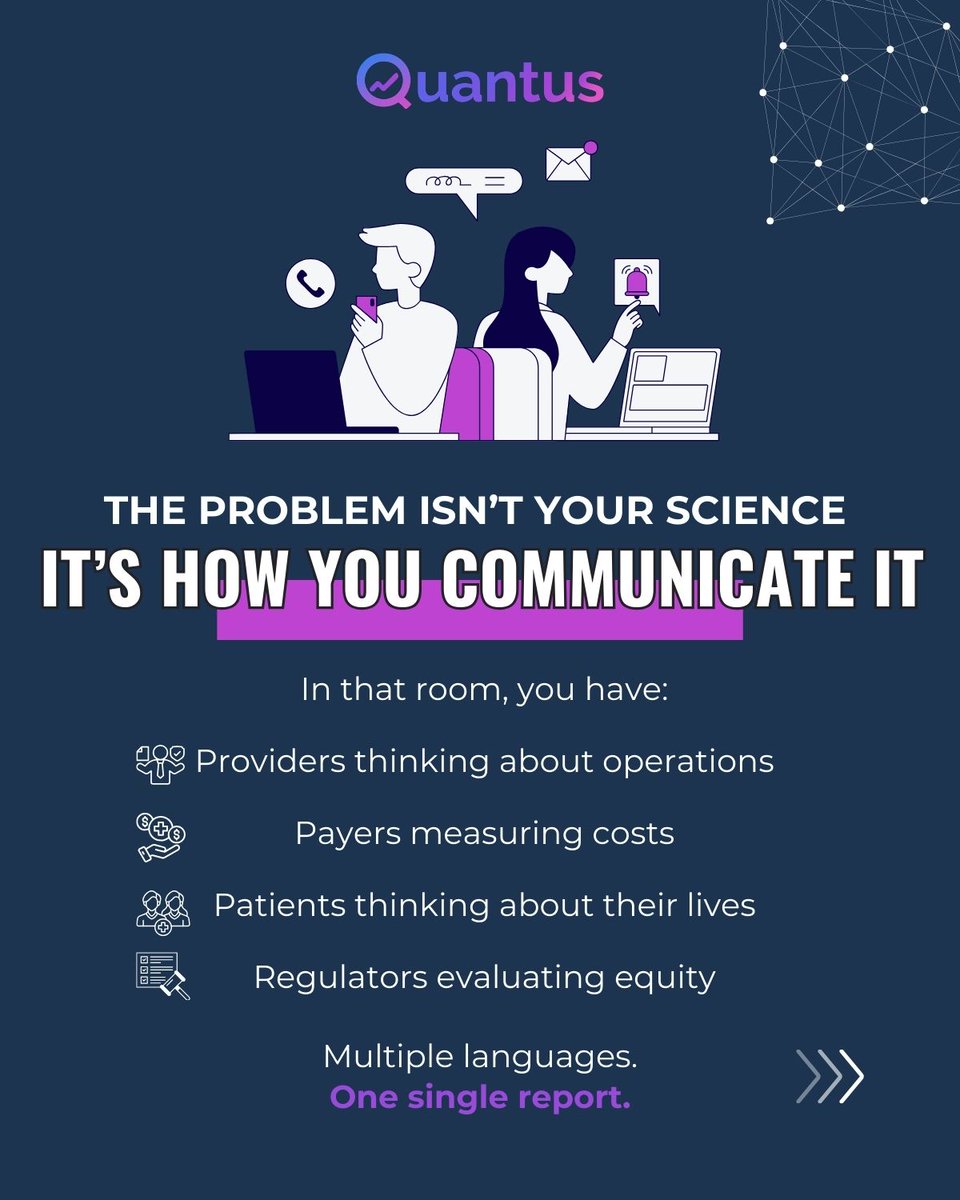 GetQuantus's tweet photo. Your science didn’t fail.
The translation did.
Data ≠ decisions.
DM "ME" to turn evidence into impact.
#MedicalAffairs #Pharma #MarketAccess #Quantus https://t.co/XvZNbpNrtJ