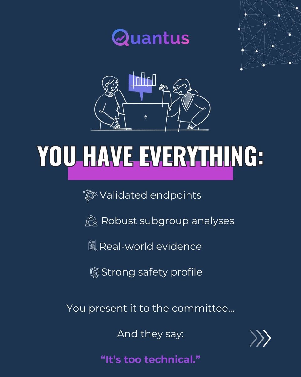 GetQuantus's tweet photo. Your science didn’t fail.
The translation did.
Data ≠ decisions.
DM "ME" to turn evidence into impact.
#MedicalAffairs #Pharma #MarketAccess #Quantus https://t.co/XvZNbpNrtJ