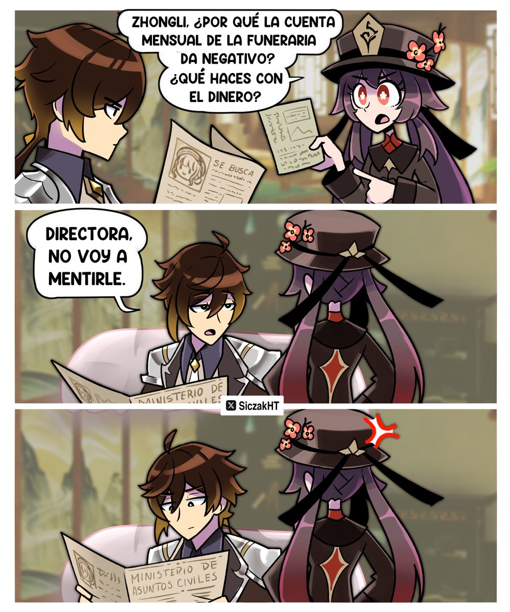Se gastó el fondo educativo de Hu Tao, ya no podrá ser presidenta 😓

#GenshinImpact #Genshinlmpact #hutao #zhongli #comic