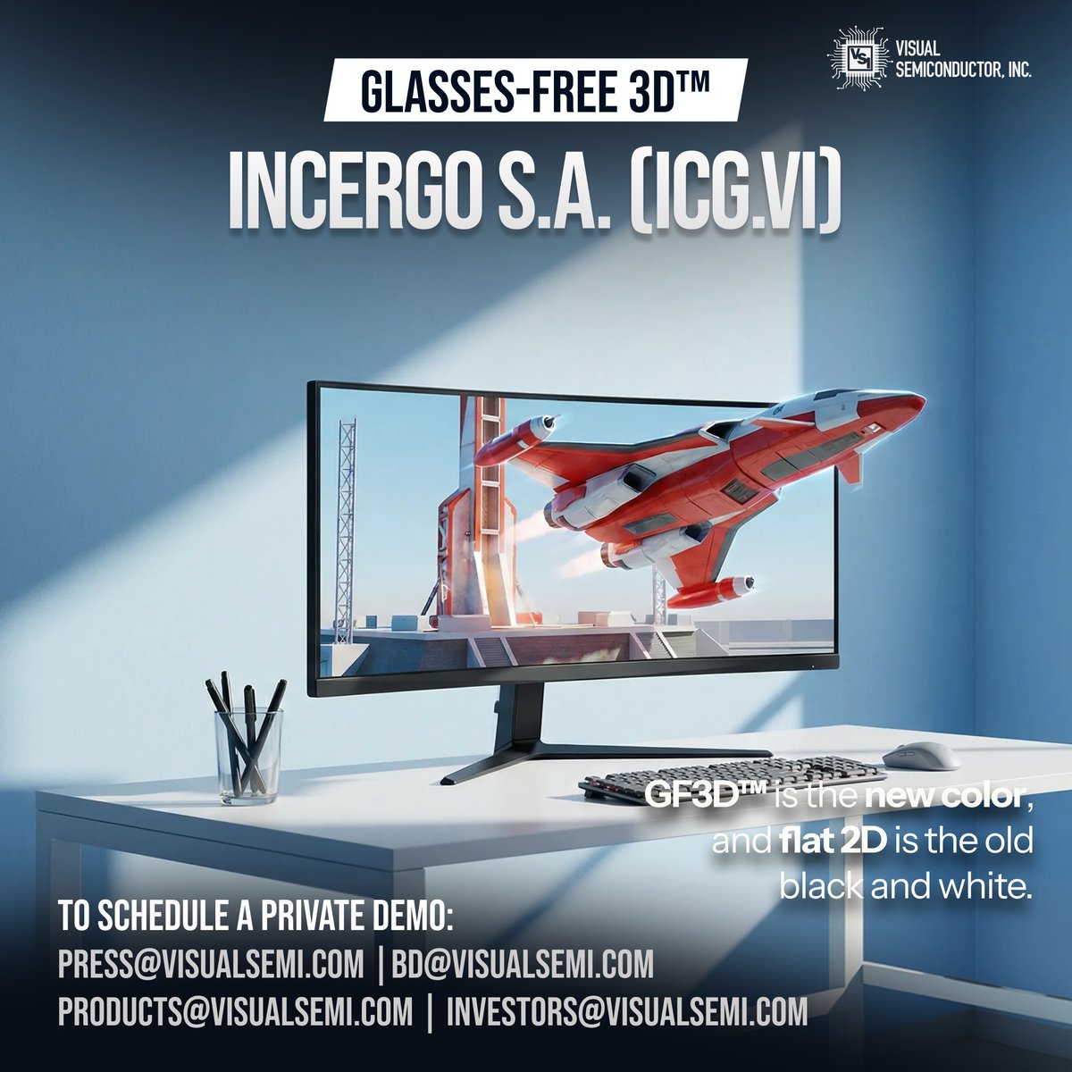 A flat screen shows you a rocket.

GF3D™ makes it feel like it’s launching off your desk.

Glasses-Free 3D.
No headset.
No wearables.
Real depth.