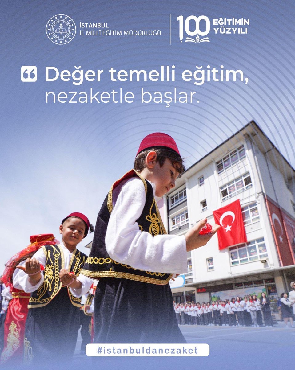 Değer temelli eğitim nezaketle başlar.
<a href="/istanbulilmem/">İstanbul İl Millî Eğitim Müdürlüğü</a> 
<a href="/MucahitYentur/">Murat Mücahit Yentür</a> 
<a href="/sislimem/">Şişli İlçe Millî Eğitim Müdürlüğü</a> 
#istanbuldanezaket