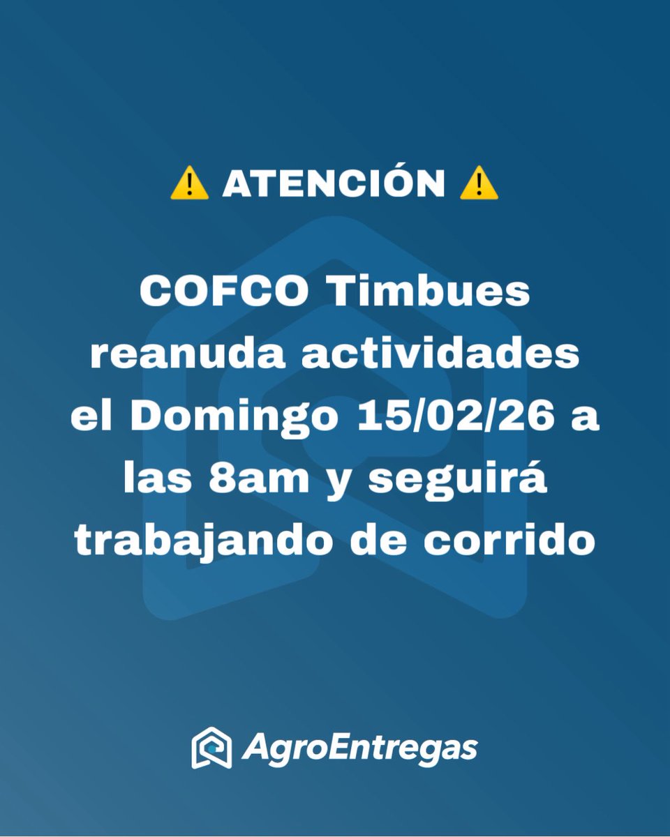 ⚠️ ATENCIÓN ⚠️
.
COFCO Timbues reanuda actividades
.
🖥️ Agroentregas.com.ar
📲 3415775140
📞3415300999
