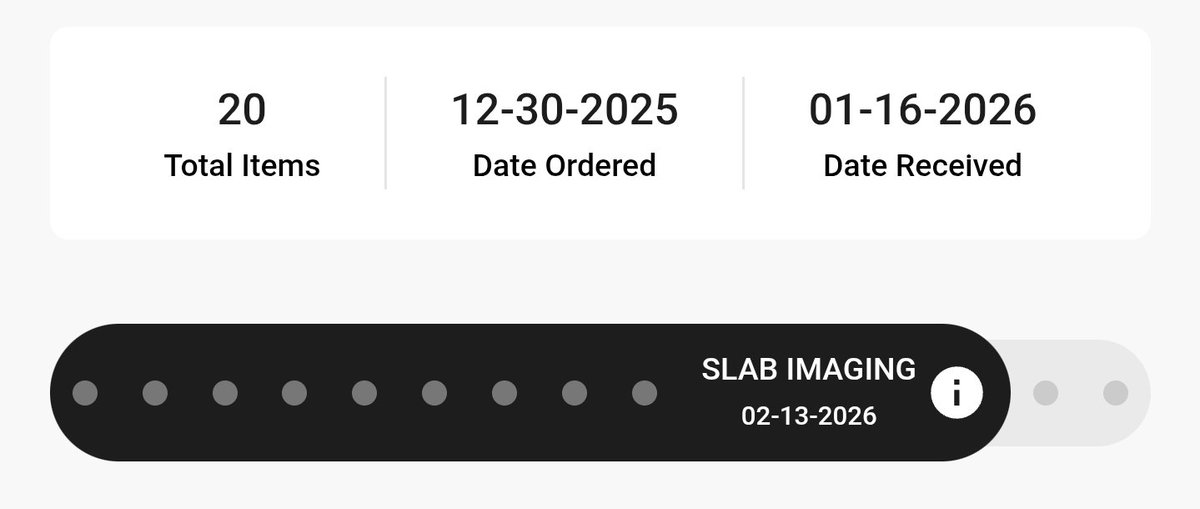 Batch 1 is almost on its way back to the office from <a href="/TAGgrading/">TAG</a>!

20 absolute banger mid-era slabs coming to you soon. ✨️

We used 45 day turnaround, and we didn't ship until 1/15. This is only at 30 days right now. Love to see the quick turnaround. ⏩️