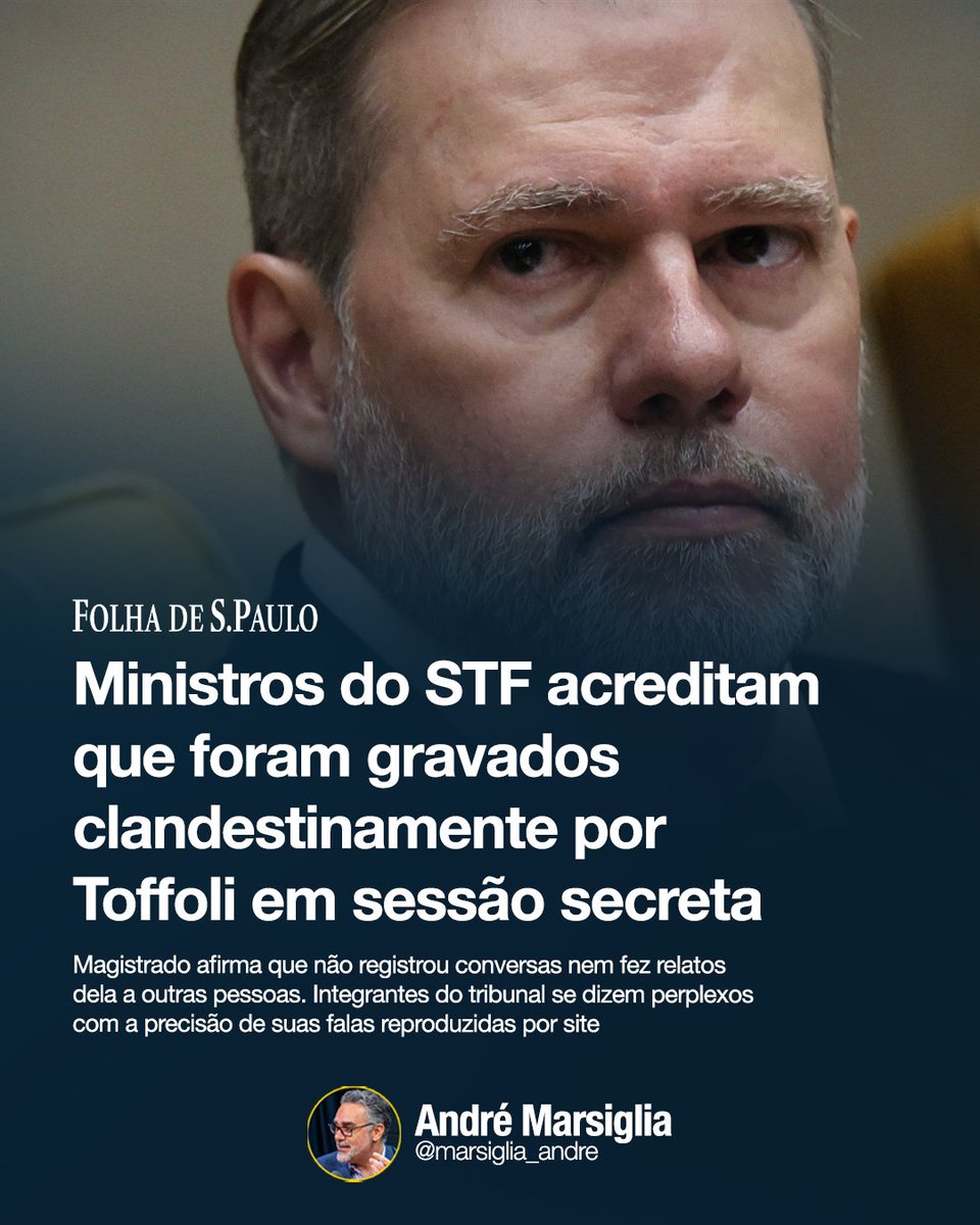 Ministros do STF (Supremo Tribunal Federal) acreditam que foram gravados clandestinamente por Dias Toffoli na sessão secreta que, na quinta (12), decidiu pela saída dele da relatoria do processo do Banco Master.

Os diálogos vieram à tona em reportagem do site Poder360. O texto