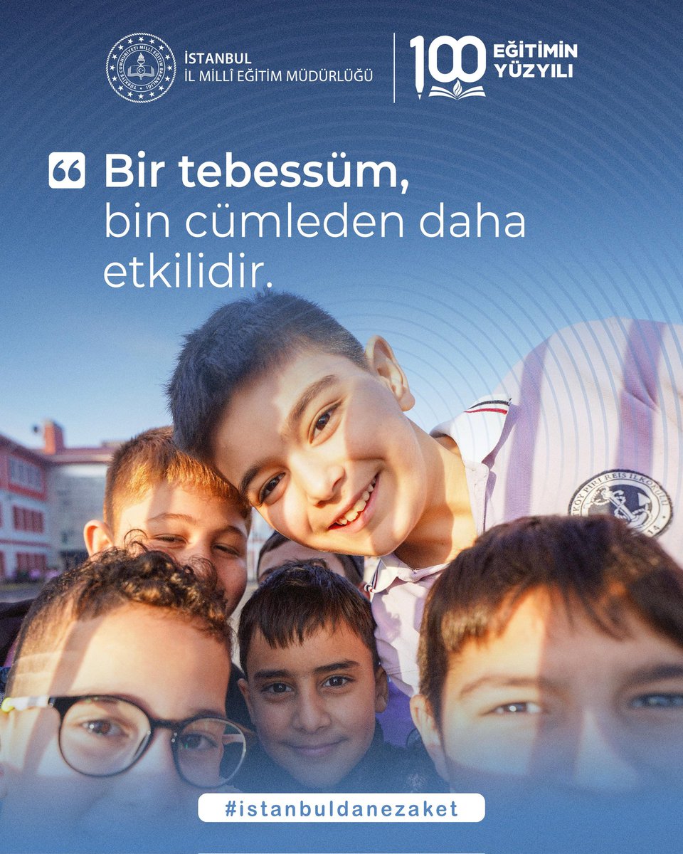 Okullarımızda olumlu iletişim dilini benimsiyor; güleryüzün hâkim olduğu sınıflarda, geleceği inşa ediyoruz.

#istanbuldanezaket

<a href="/tcmeb/">Millî Eğitim Bakanlığı</a> <a href="/Yusuf__Tekin/">Yusuf Tekin</a> <a href="/MucahitYentur/">Murat Mücahit Yentür</a>
