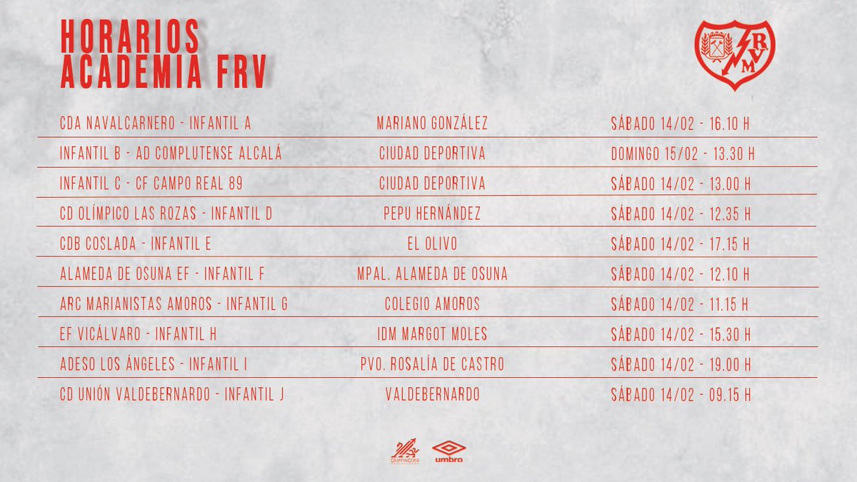 Rayo_academia's tweet photo. ⚽️ Estos son los encuentros que disputará este fin de semana la Academia #FRV: https://t.co/GvN6cAmZOn