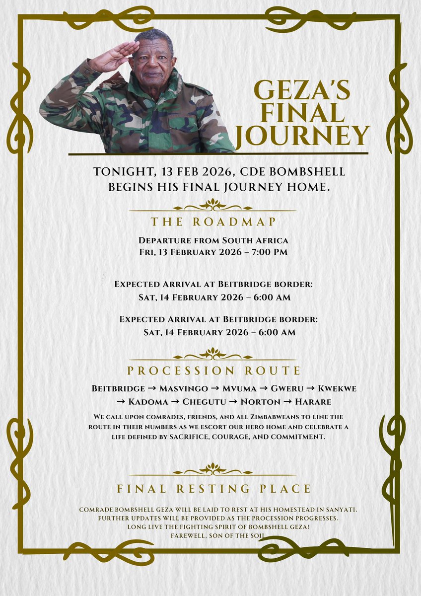#BhaskorONews!! 
Here is the roadmap of CDE Bombshell’s final journey, please share it in your WhatsApp groups and facebook groups etc… go well our hero , till we meet again when you rise in glory! 🇿🇼🇿🇼