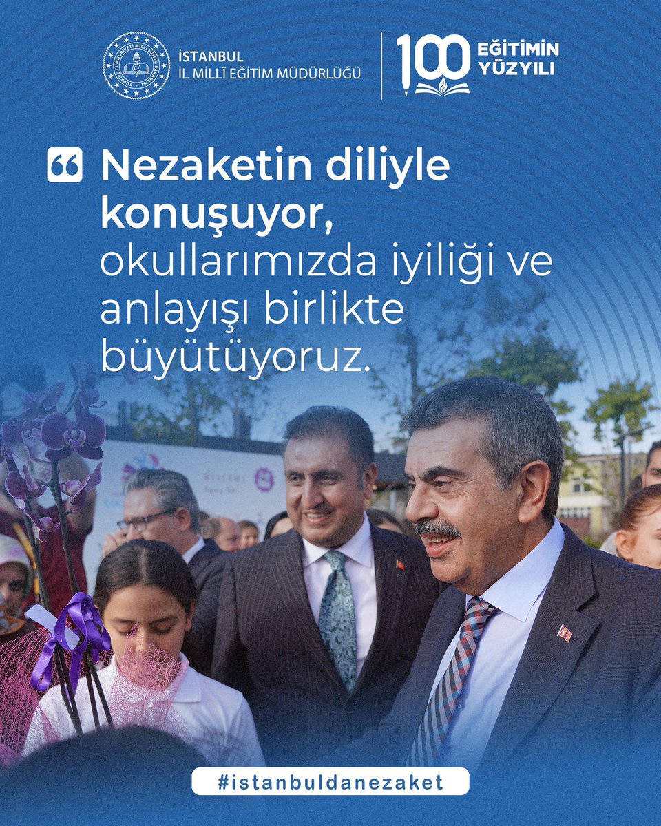 Bir Tebessüm, Bin Değer
Saygı Küçük Değil, Çok Büyük

#istanbuldanezaket
<a href="/istanbulilmem/">İstanbul İl Millî Eğitim Müdürlüğü</a>
<a href="/Yusuf__Tekin/">Yusuf Tekin</a>
<a href="/MucahitYentur/">Murat Mücahit Yentür</a>
<a href="/MustafaHosyigit/">Mustafa Hoşyiğit</a>