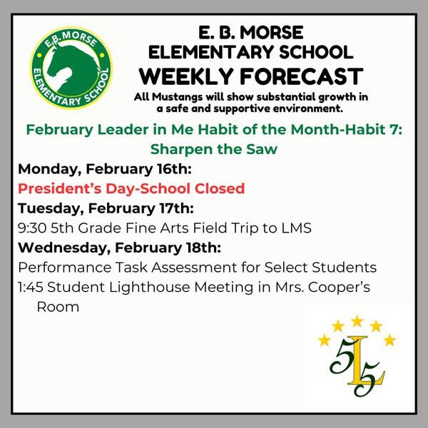 The Weekly Forecast for the Week of February 16-20, 2026. A plain text version of the schedule can be found at tinyurl.com/mrs2vs5e. #5StarCulture #WatchUsGrow