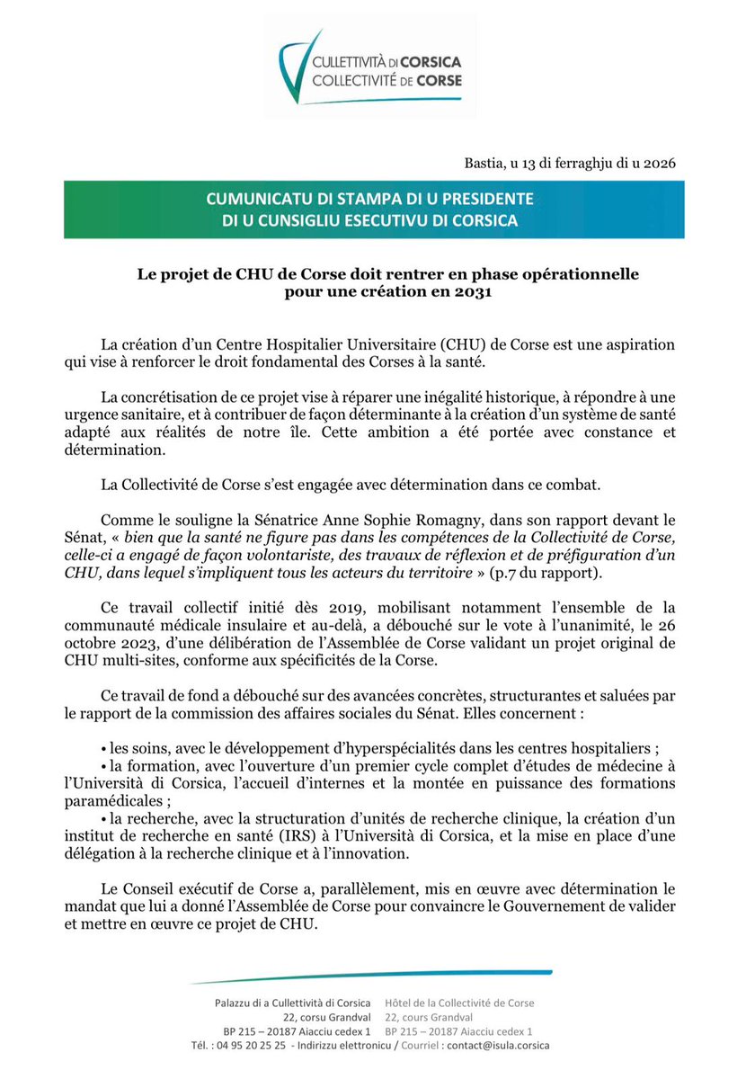 CdC_Corsica's tweet photo. Le projet de CHU de Corse doit rentrer en phase opérationnelle pour une création en 2031 ⤵️
https://t.co/AF87gfaxRl https://t.co/gcUOuz8Ipw