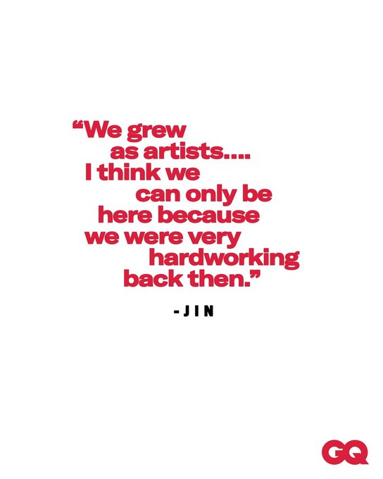 #JIN opens up to GQ Magazine US on how hard #BTS' worked to get where they are now: "We grew as artists....I think we can only be here because we were very hardworking back then." 👏🕺🏾🎤🇬 🇶🇺🇸🕺🕺🏾🕺🏾🕺🏾🕺🏾🕺🏾🕺🏾🔙❤️🔥👑💜
📸 by Dukhwa Jang 

🔗gq.com/story/bts-begi…

BTS IS BACK
BTS