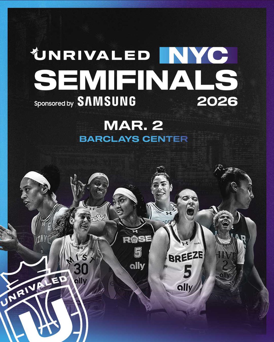 JUST ANNOUNCED: Unrivaled NYC Semifinals on March 2 in Brooklyn. Presale starts today at 1pm. Use CODE: BKHOOPS 
🎟️ : bit.ly/406NC5J