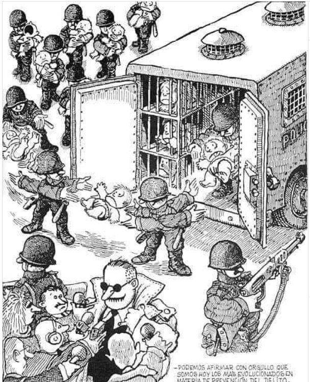 Quino dibujó esto hace décadas para denunciar a la dictadura.
Hoy es una foto de la Argentina de Milei y sus aliados.
Los niñxs no son peligrosxs, están en peligro.
