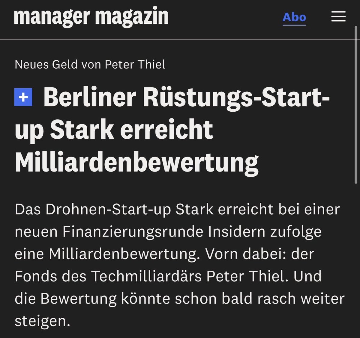 UPDATE:

Wochenlang hieß es von STARK: Thiel sei nur „kleiner Investor“ ohne Einfluss.

Nun investiert er erneut – kurz vor dem 300 Mio. € Deal.

Das Parlament wurde über seine Rolle getäuscht.

MAGA kauft sich in unsere Verteidigung ein – kassiert aus Sondervermögen &amp; Haushalt.