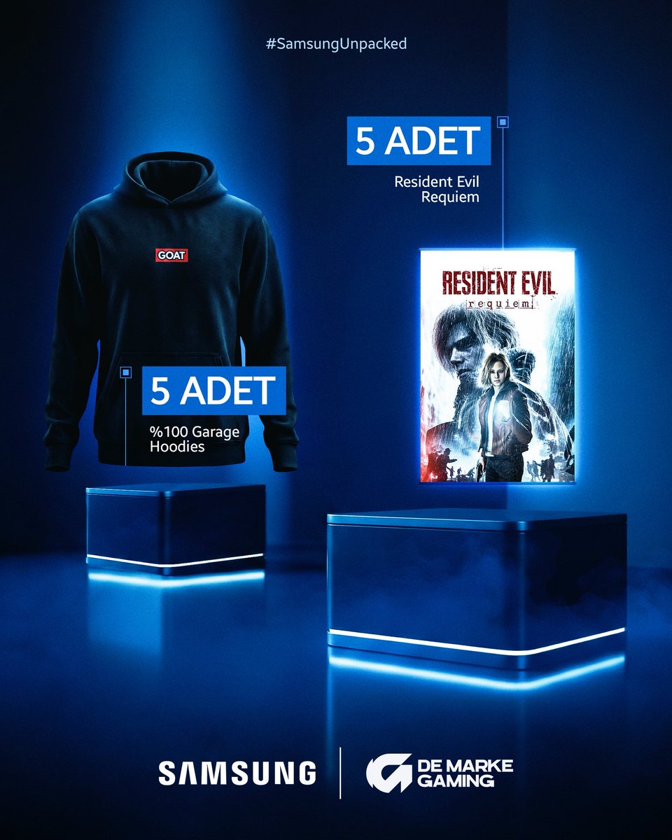 ⏳ Madem 25 Şubat’a birlikte geri sayıyoruz, elimiz boş gelmeyiz… #SamsungUnpacked

🎁 5 Resident Evil Requiem, 5 de %100 Garage Hoodies hediye ediyoruz!

👀 RT eden ve <a href="/demarkegaming/">De Marke Gaming</a> ile @FUTEsportsgg’yi takip eden kullanıcılar kazanma şansı yakalayacak! <a href="/SamsungTurkiye/">Samsung Türkiye</a>