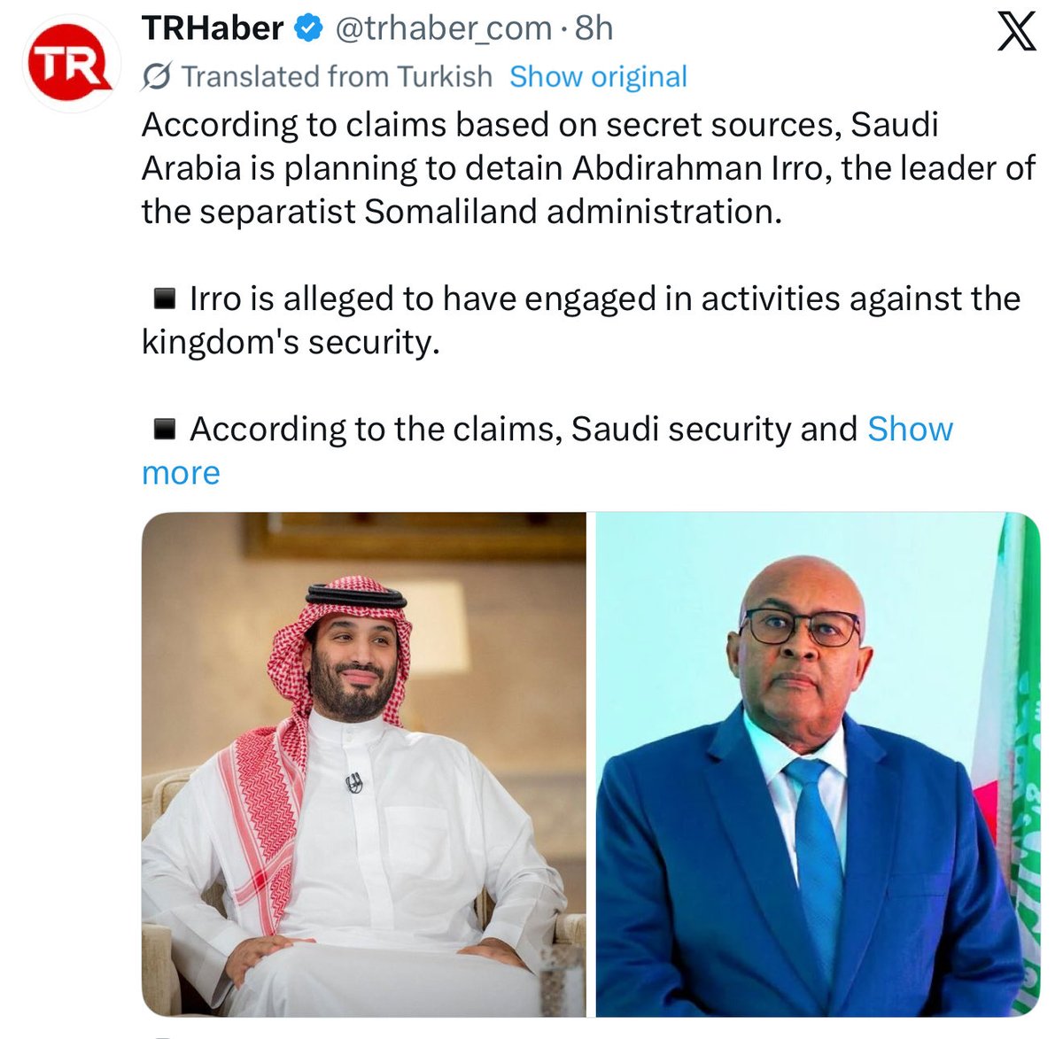 CirkaNews's tweet photo. 🚨 TURKISH MEDIA PUSHES CONTROVERSIAL NARRATIVE ON Saudi Arabia AND Somaliland

A Turkish-aligned propaganda outlet is facing backlash after promoting what critics describe as a misleading narrative targeting Saudi Arabia and #Somaliland. Observers note that voices linked to #Turkey appear more outraged than local Somali leadership itself, even as officials in #Mogadishu continue reiterating a “One Somaliland” position.

Critics argue the messaging reflects deeper geopolitical competition in the Horn of Africa, accusing Ankara-aligned media of reviving narratives reminiscent of Ottoman Empire-era influence while attempting to shape Somali political discourse and regional alignments.

The information battle highlights intensifying foreign involvement and propaganda wars as competing powers seek leverage over the Somali political future.