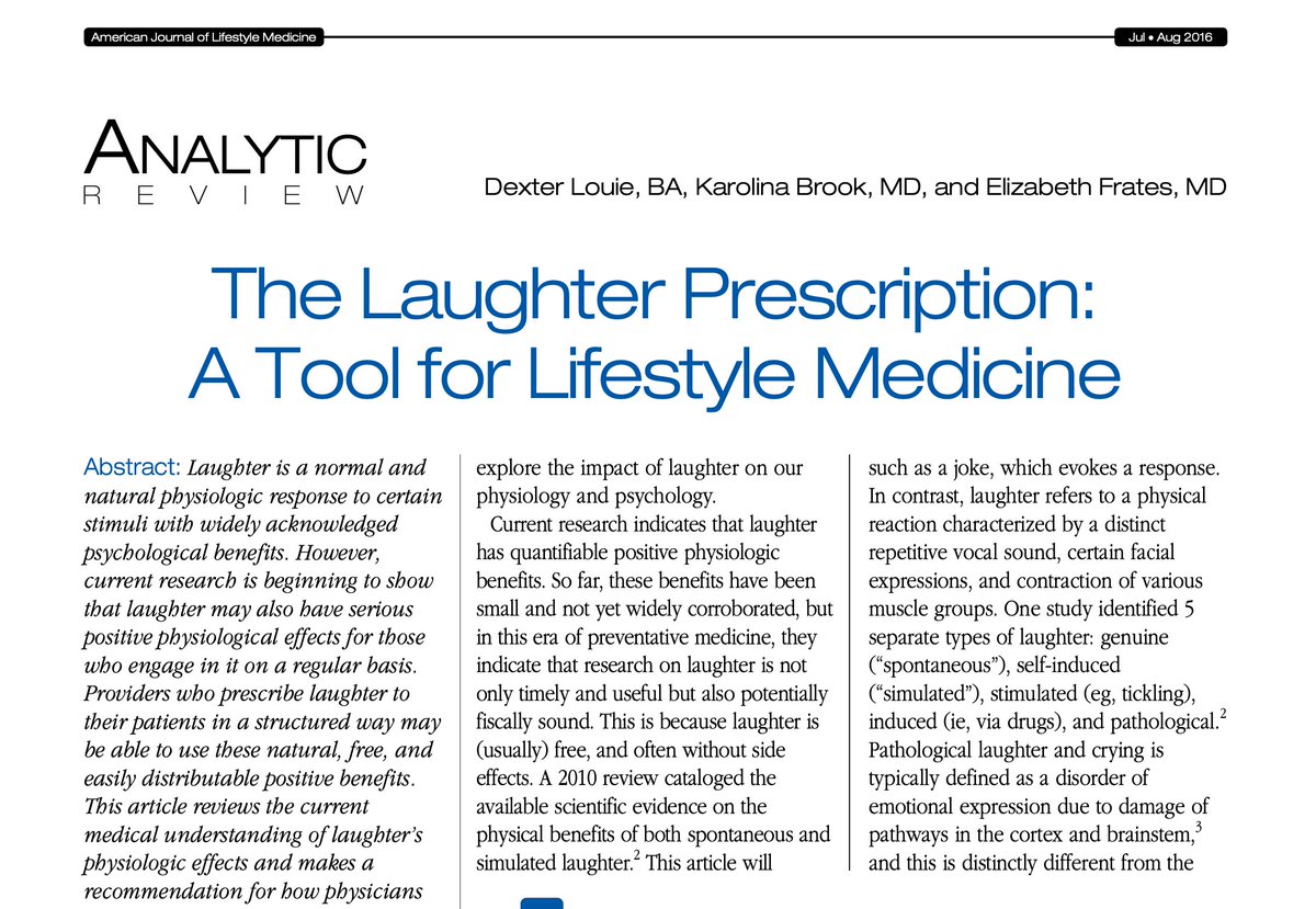 BethFratesMD's tweet image. Looking for a pick me up? Find a funny movie, joke or friend. Share a laugh. Laughter is good medicine. Try a dose this weekend. Here's an article I co-authored on the topic. #laughter #Health #MentalHealth #lifestylemedicine #Happiness  #ThursdayThoughts ncbi.nlm.nih.gov/pmc/articles/P…