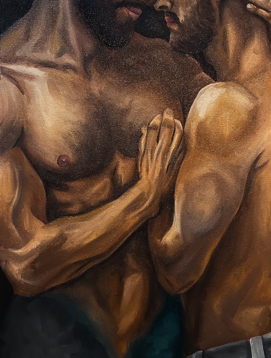 "El canto que desarmo a Eros" 
Victor Arquieta • Óleo sobre tela 
40x30cm • Orizaba, VER 

Que seduce mas, el canto de sirena o la flecha de Eros? 
#oilpainting #sanvalentin #mitologia #eros #lgbtart