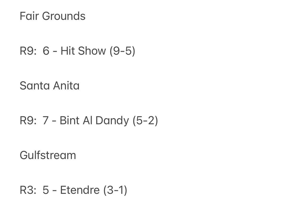 capthecard's tweet photo. Best Bets - 2/14/2026
#BestBets for the #FairGroundsNola #GulfstreamPark and #SantaAnita Saturday cards from @CapTheCard
#CapTheCard #HorseRacing #FreePicks #HorseRacingTips #GamblingX #GamblingTwitter
@GulfstreamPark @SantaAnitaPark @FairGroundsNola @FanDuel_Racing @NYRABets https://t.co/eNJt7Y0cfk