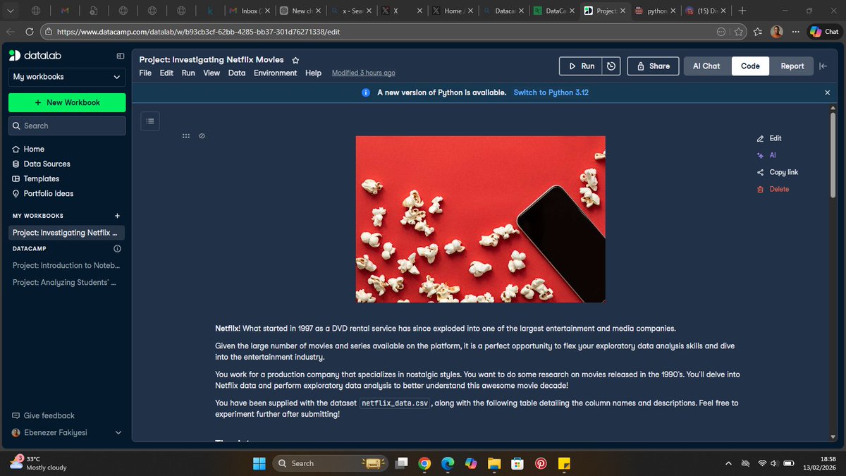 Eben82887993's tweet photo. Key insights:
• Most frequent movie duration in the 90s: 94 mins
• Short Action movies (<90 mins): 7
Tools: Python | Pandas | Boolean indexing | Data filtering https://t.co/ZJKDv9oGLN