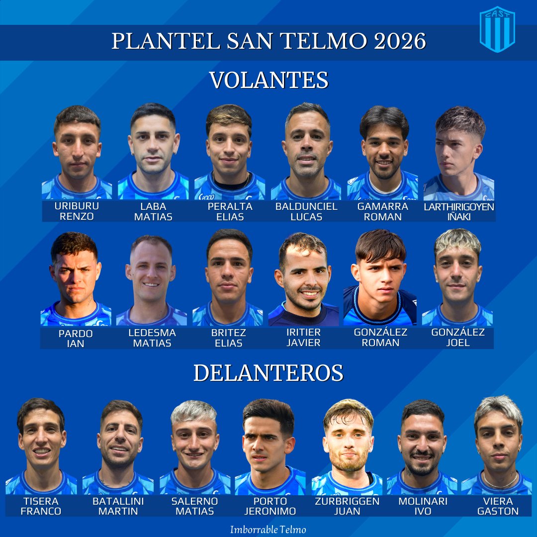 ⚽️Palpitando el debut...
👥Este es el plantel que defenderá la camiseta de #SanTelmo en el torneo #PrimeraNacional 2026, el sexto consecutivo desde el ascenso.
➡️El libro de pases cerrará el próximo jueves 19 de febrero.
💪#VamosCandomberos