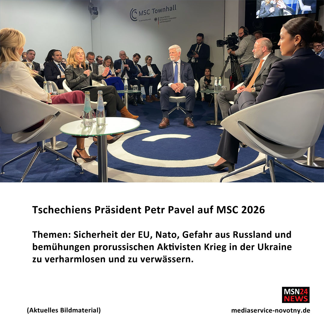 Tschechiens Präsident Petr Pavel auf der Sicherheitskonferenz in München MSC 2026. Beliebt sind die kleinen Diskussionsrunden zu den verschiedensten Themen rund um Weltsicherheit.