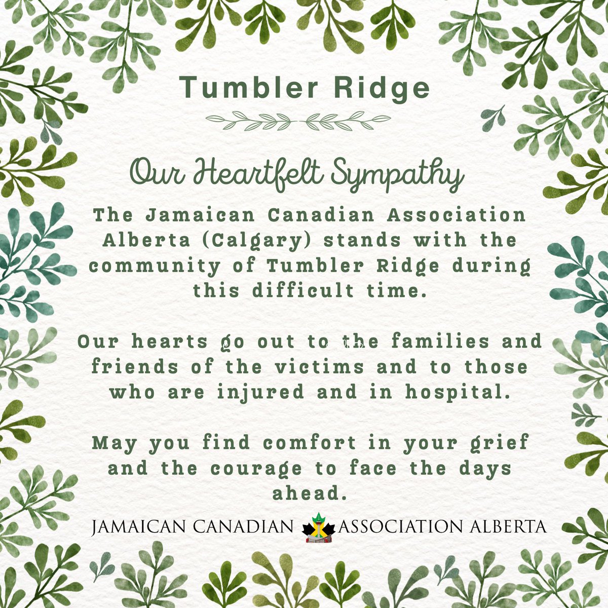 jcaalberta's tweet photo. When tragedy strikes, it is the strength of those around you that keep you going. We send our thoughts and prayers to the Tumbler Ridge community. #TumblerRidge https://t.co/VtTgspWIvP