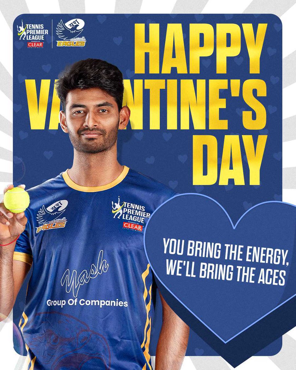 MumbaiRoyalsTPL's tweet photo. Love means showing up, set after set. ✨
Our heart beats in baseline rallies and match point moments. 🎾

Happy Valentine’s Day. 🦅💙

#YashMumbaiEagles #FlyWithTheEagles #HappyValentinesDay https://t.co/LdqKW1adLK