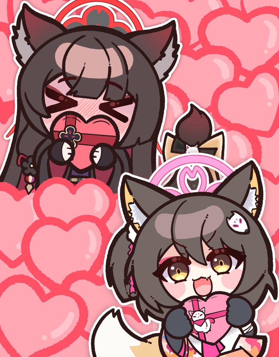 "Happy Valentine's Day" 🦊🦊❤️🩷

#ブルアカ #BlueArchive #狐坂ワカモ #久田イズナ