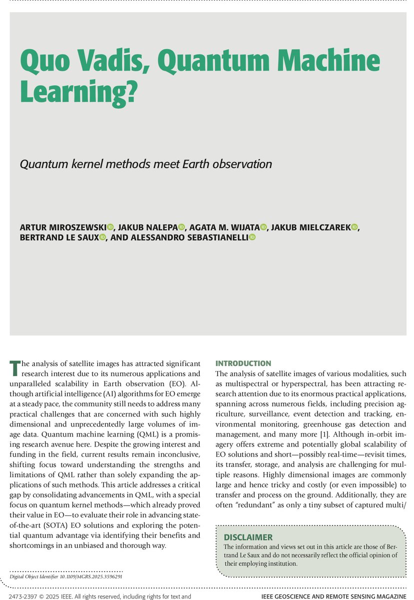 QuantCosm's tweet photo. Our recently published review paper on Quantum Machine Learning, with an emphasis on its application to satellite data analysis. #QML #Quantum  https://t.co/uBOsODibAV https://t.co/RNnYowJldy