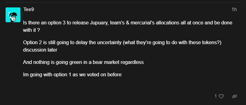 ıdk who is that guy but this is the only right way for everybody. if they trust they dont sell, if they dont trust they sell and we will drop and bounce quickly after than next voting should be asr drop with jupusd