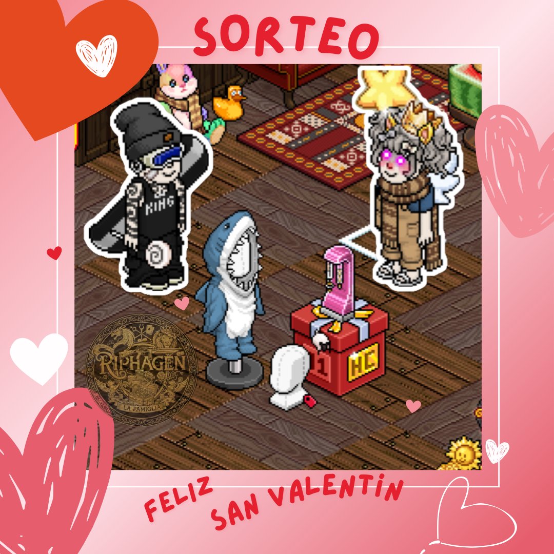🎉 Sorteo San Valentín ♥️ .es

Requisitos:
* Seguir a:
 * <a href="/FRiphagen/">FamigliaRiphagen</a>
 * <a href="/XwilyXEShb/">😎XwilyX Riphagen😎🇵🇪</a> 
 * <a href="/MinakoAle/">𝓐𝓵𝓮𝔁𝓪𝓷𝓭𝓻𝓪</a> 
* Dar "me gusta" ❤️ y "retweet"
* Etiquetar a un amigo o pareja

Premios:
🥇. Mono tiburón acolchado 
🥈. Contando ovejas
🥉. Caja HC
🎉. Heladera fucsia mini

Termina el 20/02/26
