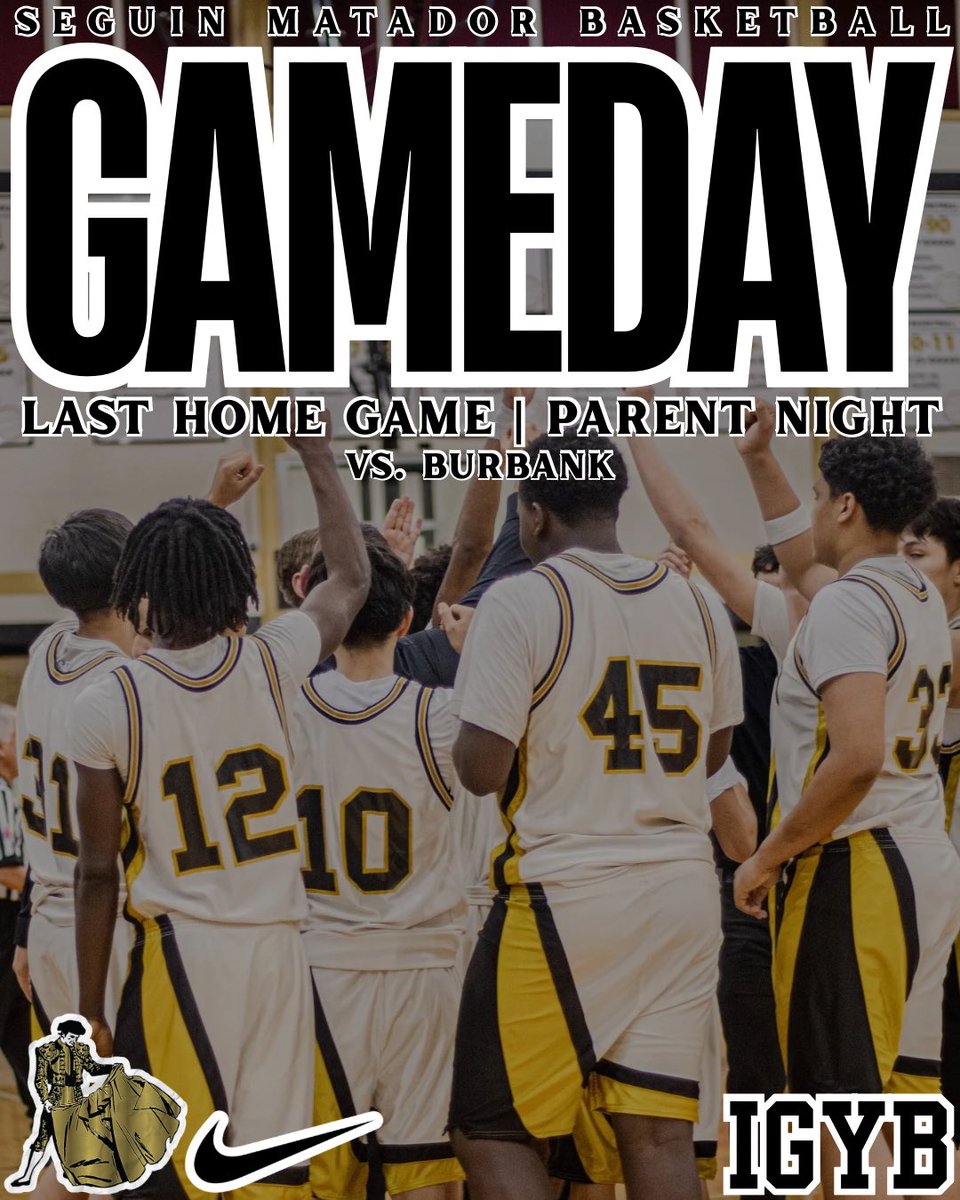 SeguinBoysHoops's tweet photo. 〽️ATADOR NATION IT’S GAMEDAY‼️ TODAY IS OUR VERY LAST HOME GAME OF THE SEASON AND IT IS PARENT NIGHT‼️ Matadors host the Burbank Bulldogs⚔️ Subvarsity @ 5 and Varsity @ 6:30‼️ Come and support‼️ #MATADORNATION #IGYB 〽️⚔️🏀🖤 https://t.co/ZBkXOn78rE